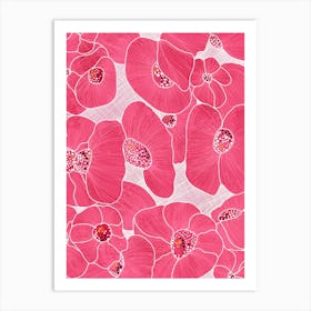 Floral Abstract Pink on White Art Print