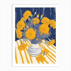 Marigold Flowers On A Table   Contemporary Illustration 2 Art Print