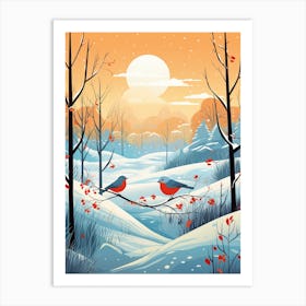 Birds Perching In A Tree Winter 1 Art Print
