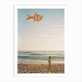 An Endearing Scene Of A Child Amused With A Weightless Oversized Candy Stripe Fish Floating Above (2) Art Print