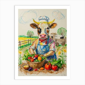 Cow In The Garden Art Print