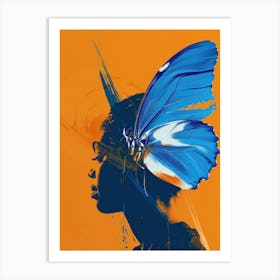 Butterfly On A Woman'S Head Art Print