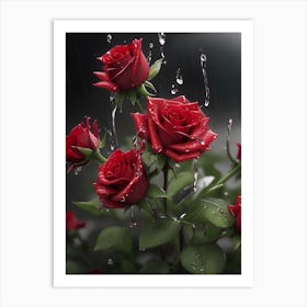 Red Roses At Rainy With Water Droplets Vertical Composition 46 Art Print