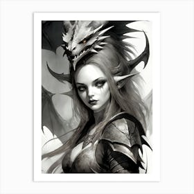 Dragonborn Black And White Painting (32) Art Print