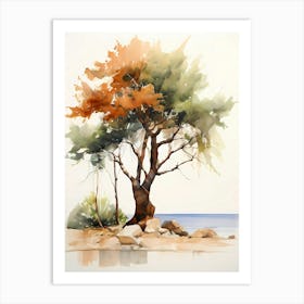 Watercolor Tree On The Beach Art Print