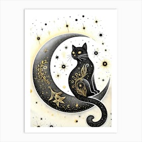 Black Cat on The Moon Art Print