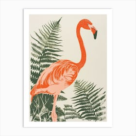 American Flamingo And Ferns Minimalist Illustration 4 Art Print