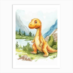 Cute Cartoon Iguanodon Dinosaur 2 Art Print