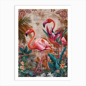 Greater Flamingo And Bird Of Paradise Boho Print 3 Art Print