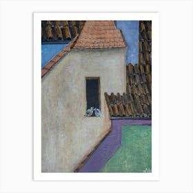 Mediterranean Bliss with Two Doves Art Print