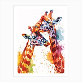 Two Affectionate Giraffes Watercolour 1 Art Print