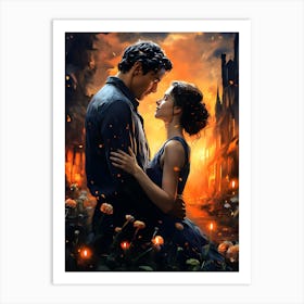 Golden Hour Romance A Couple’S Tender Moment Amid Nature Art Print