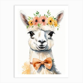 Baby Alpaca Wall Art Print With Floral Crown And Bowties Bedroom Decor (8) Art Print