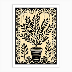 B&W Plant Illustration Zz Plant 16 Art Print