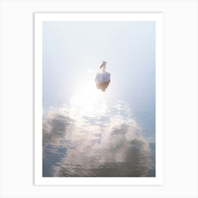 A White Pelican In Blue Water And Sunshine Art Print