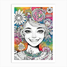 Girl With Flowers-Reimagined Art Print