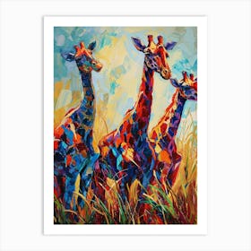 Giraffe Herd In The Grass Art Print