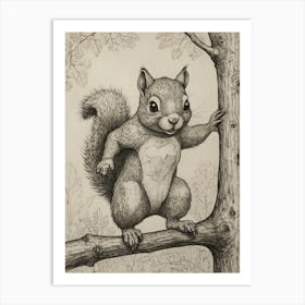 Squirrel On A Tree Branch Art Print