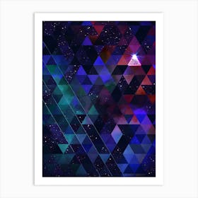 Abstract Geometric Triangle Cosmic Space Pattern in Blue n.0006 Art Print