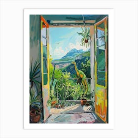 Dinosaur & The Balcony Painting 2 Art Print