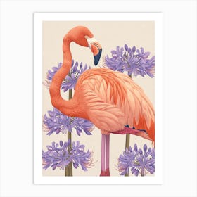 Chilean Flamingo Agapanthus Minimalist Illustration 1 Art Print
