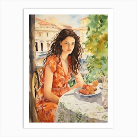 At A Cafe In Pula Croatia Watercolour Art Print