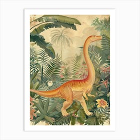 Dinosaur Wandering Through The Jungle Vintage Illustration Art Print