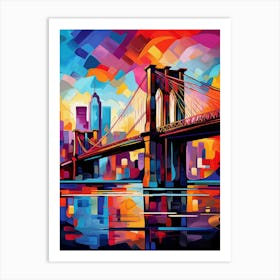 Brooklyn Bridge New York City II, Vibrant Modern Abstract Painting Art Print