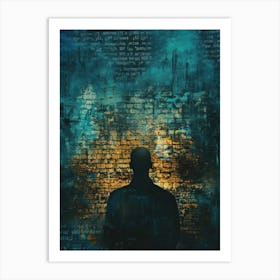 Silhouette Of A Man In Front Of A Brick Wall Art Print