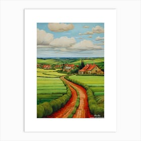 Green plains, distant hills, country houses,renewal and hope,life,spring acrylic colors.36 Art Print