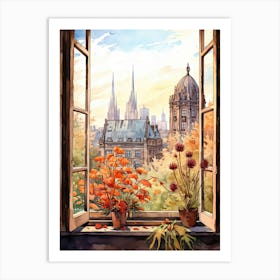 Window View Of Frankfurt Germany In Autumn Fall, Watercolour 3 Art Print