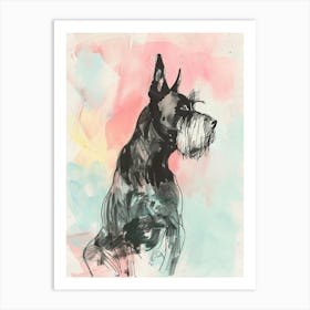 Giant Schnauzer Pastel Line Watercolour Illustration  1 Art Print