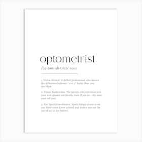 Optometrist Definition Poster - Dictionary Art Print