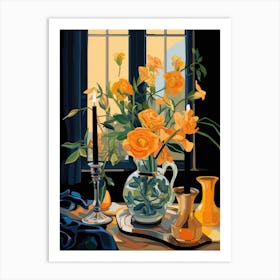 Yellow Roses By The Window Art Print