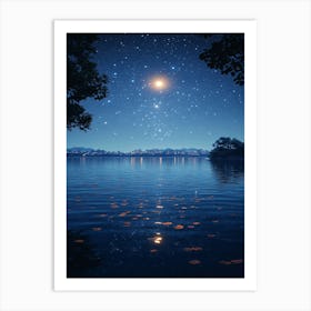 Night Sky Over Lake 20 Art Print