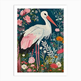 Floral Animal Painting Stork 4 Art Print