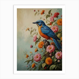 Blue Bird In Flowers Art Print