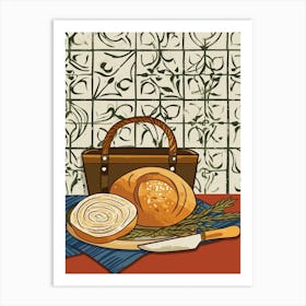 Rustic Bread On A Tiled Background 2 Art Print