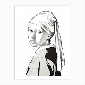 Line Art Inspired By The Girl With A Pearl Earring 3 Art Print