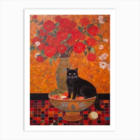 Dahlia With A Cat 4 Art Nouveau Klimt Style Art Print