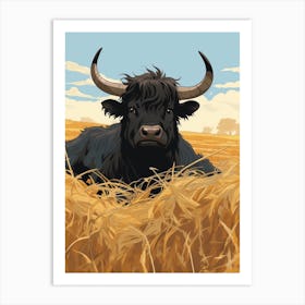 Black Highland Bull Sitting In Straw Art Print