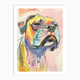 Colourful Bulldog Line Illustration Art Print