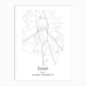 Essen,Belgium Minimalist Map Art Print