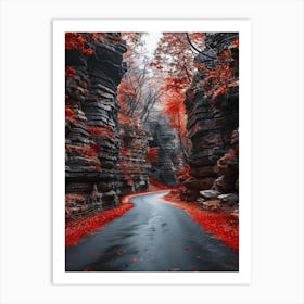 Red Leaves On The Road Art Print