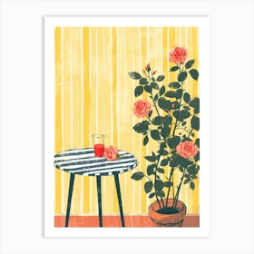 Roses Flowers On A Table   Contemporary Illustration 1 Art Print