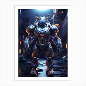 Bull In Cyborg Body #1 Art Print