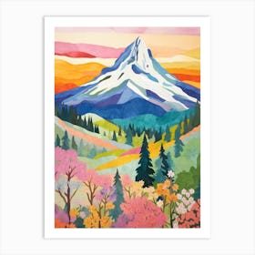 Mount Hood United States 2 Colourful Mountain Illustration Art Print