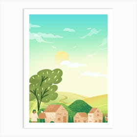 Landscape Of A Village illustration Art Print