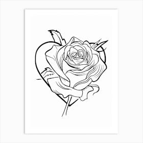 Rose Heart Line Drawing 2 Art Print