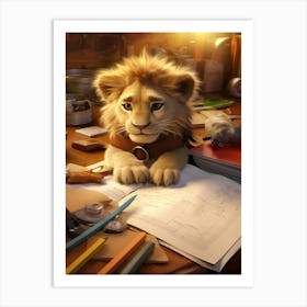 Sweet Baby Lion Hits the Books Print Art Print